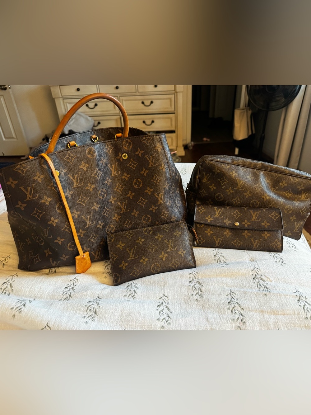 Louis Vuitton Monogram Tote with Matching Pouches - Brown/Tan